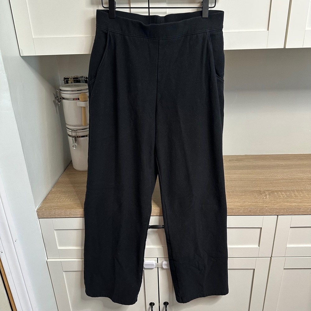 L.L.Bean Knit Straight Leg Pants Womens M Petite Black Elastic Waist Pull On